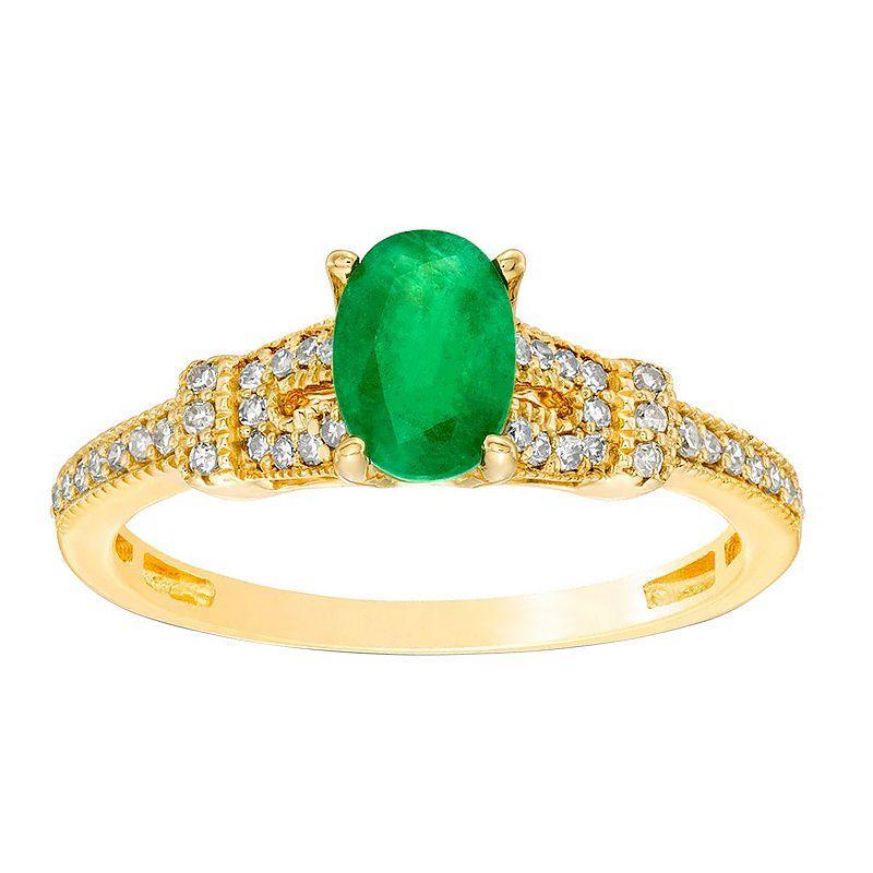 Gemminded 10k Gold 1/6 Carat T.W. Diamond & Emerald Ring, Womens Green Product Image