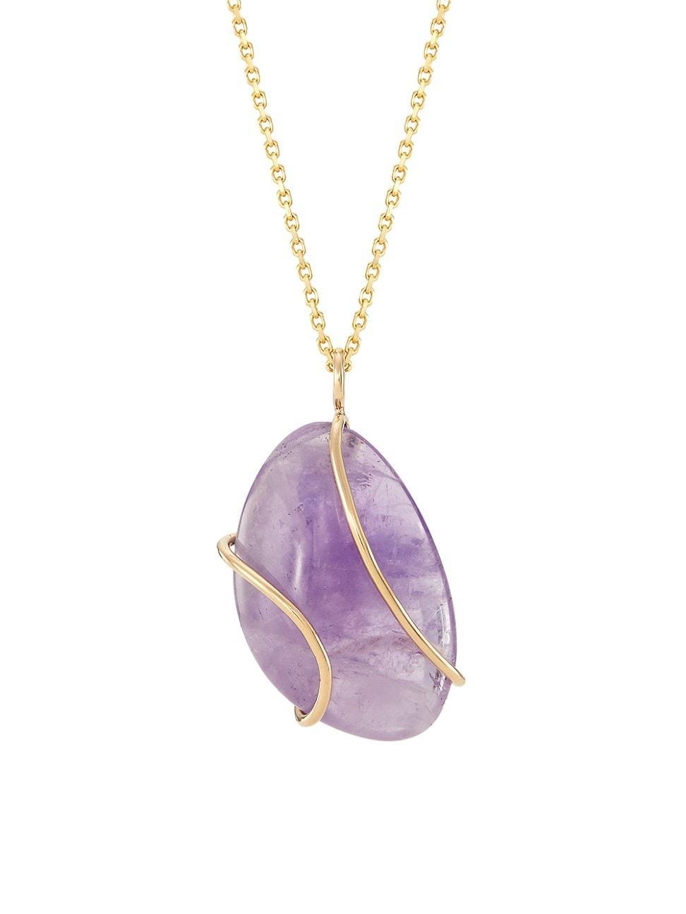 Womens 14K Yellow Gold, Amethyst & Diamond Pendant Necklace Product Image