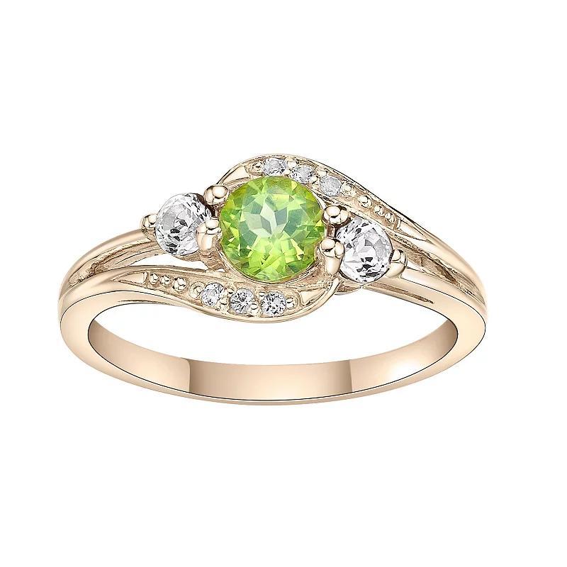 Gemminded 14k Gold Over Silver Peridot & White Topaz Ring, Womens Green Product Image