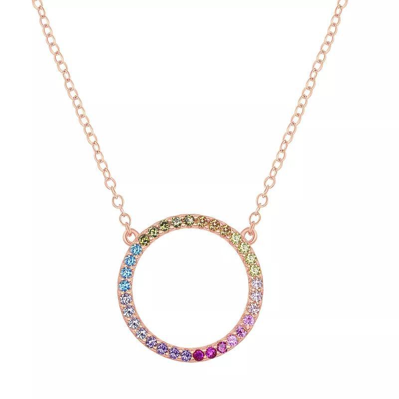 Sterling Silver Rainbow Cubic Zirconia Round Necklace, Womens 14k Gold Plated Product Image