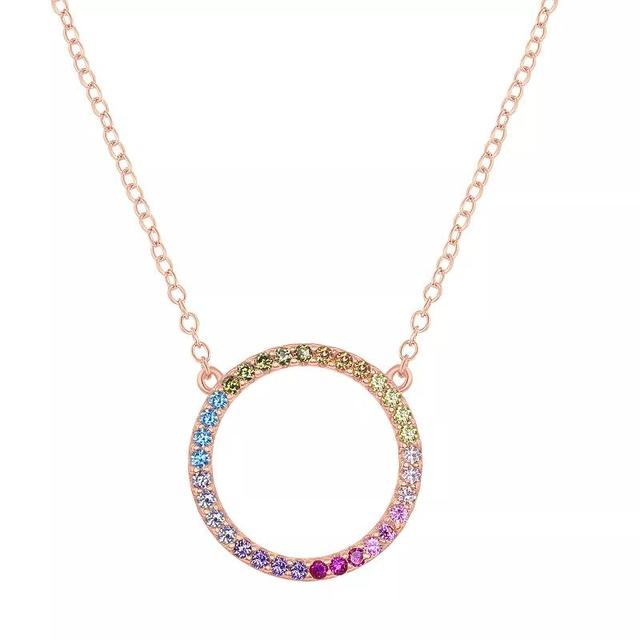 Sterling Silver Rainbow Cubic Zirconia Round Necklace, Womens 14k Gold Plated Product Image