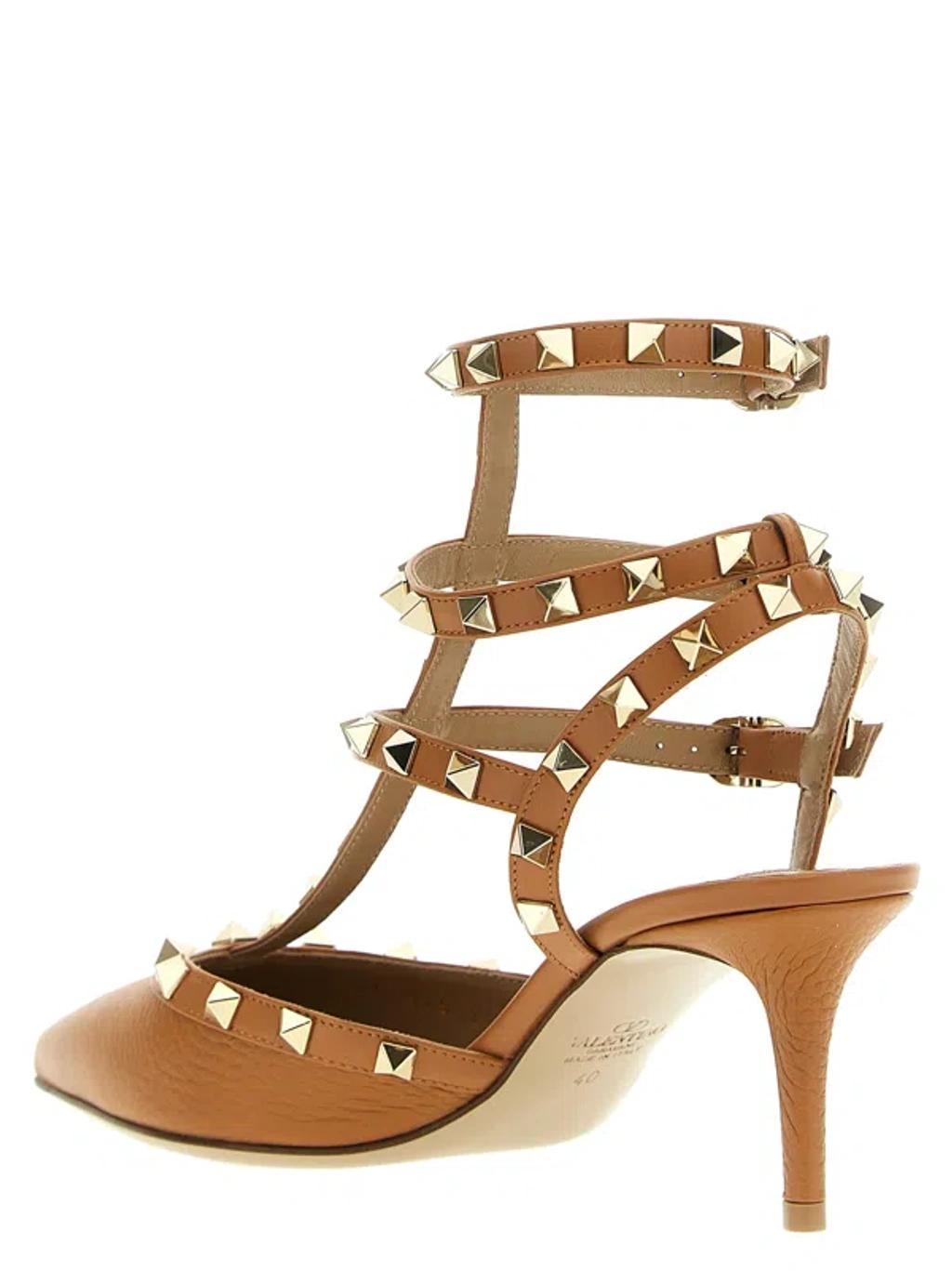 VALENTINO GARAVANI Rockstud 65 Leather Pumps In Brown Product Image