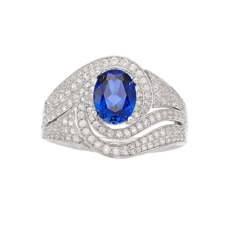 14k White Gold Sapphire & 3/4 Carat T.W. Diamond Cocktail Ring, Womens Blue Product Image