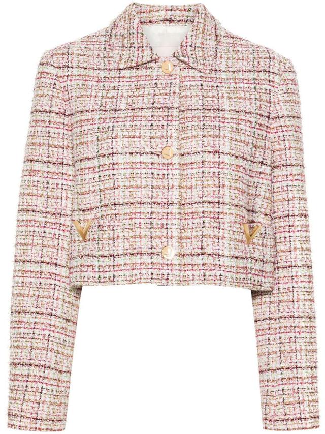 V-logo Cropped Tweed Jacket In White Product Image