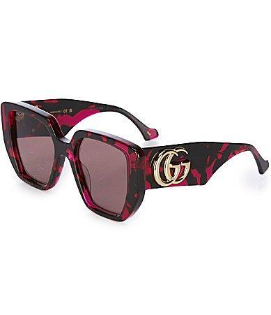 Gucci Womens Generation 54mm Havana Square Sunglasses - Spotted Havana Black/Fuchsia Product Image