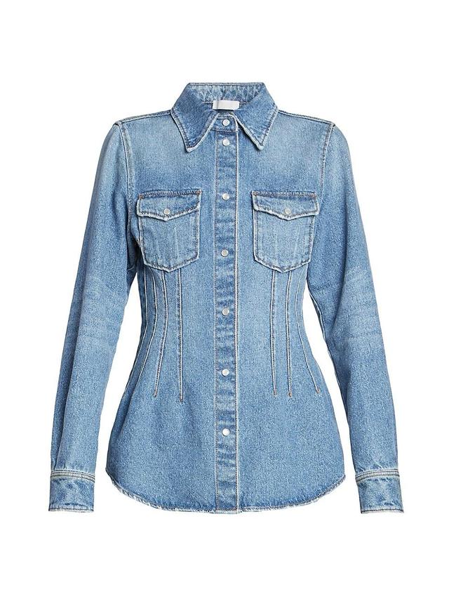 Womens Denim Snap-Front Blouse Product Image