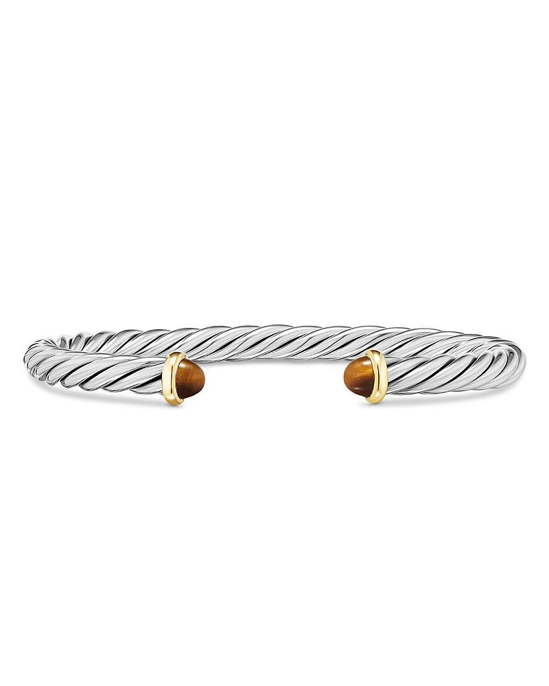 Men's Cable Flex Cuff Bracelet with Gemstone and 14K Gold in Silver, 6mm Product Image