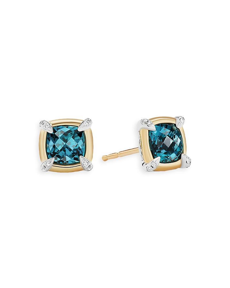 Womens Petite Chtelaine Stud Earrings With Gemstones, 18K Gold Bezel & Pav Diamonds Product Image