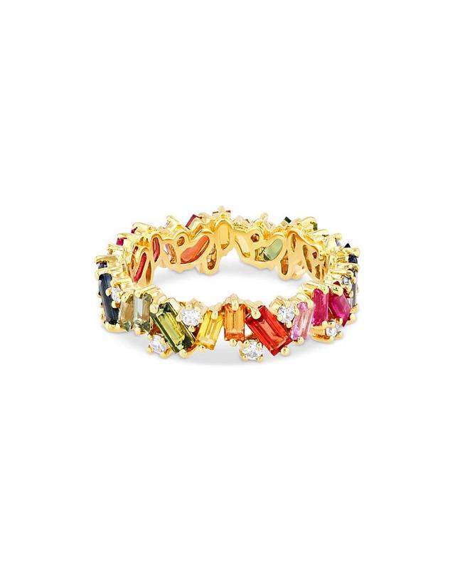 Suzanne Kalan 18K Yellow Gold Rainbow Sapphire & Diamond Fireworks Eternity Band - 6.5 - 6.5 - Female Product Image