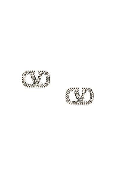 Valentino Garavani V Logo Signature Strass Earrings Metallic Silver.. Product Image