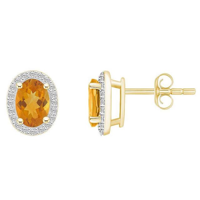 Celebration Gems 10k Gold Oval Gemstone & Lab-Created White Sapphire Halo Stud Earrings, Womens, Orange Product Image