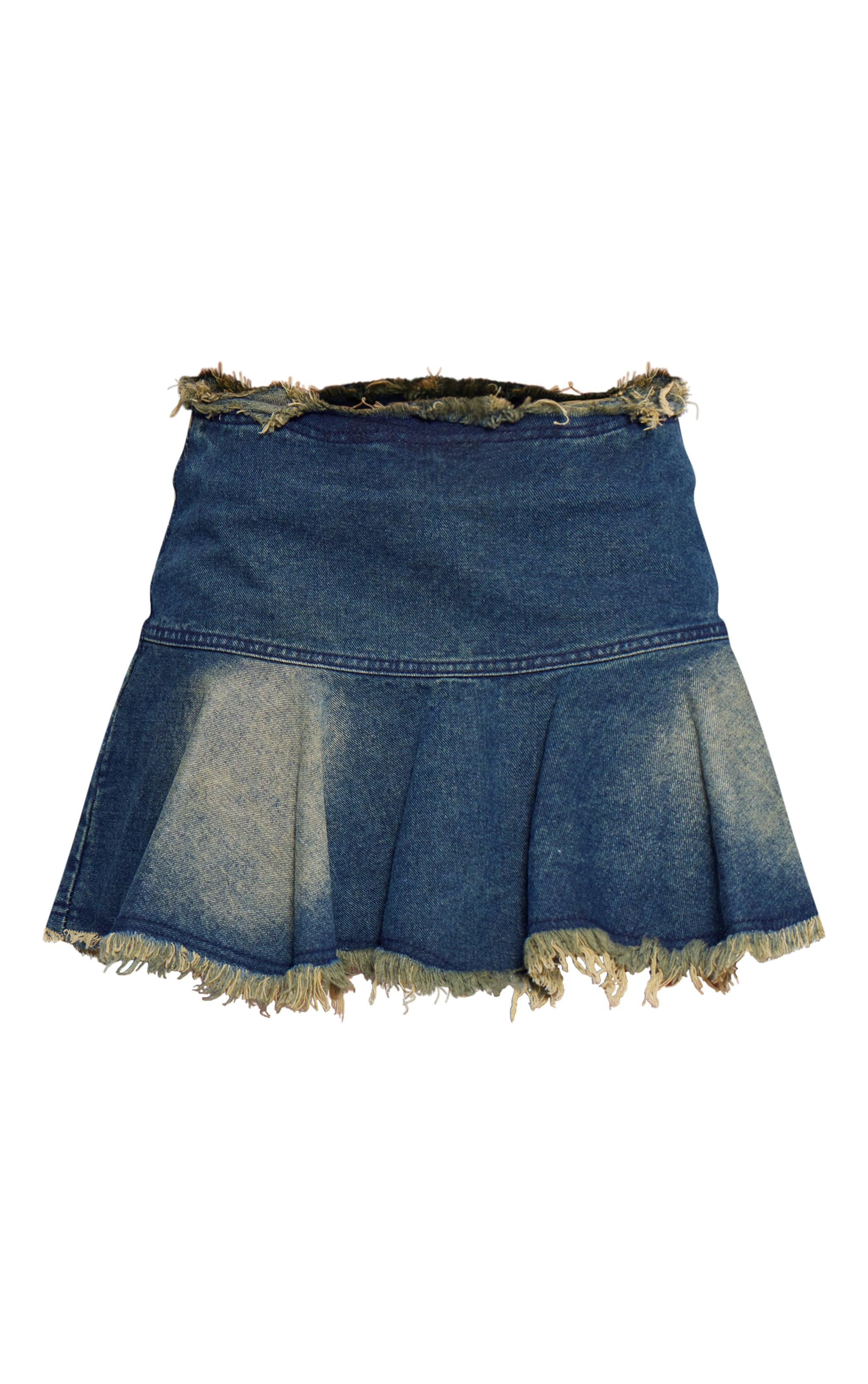 Blue Extreme Raw Edge Asymmetric Mini Skirt Product Image