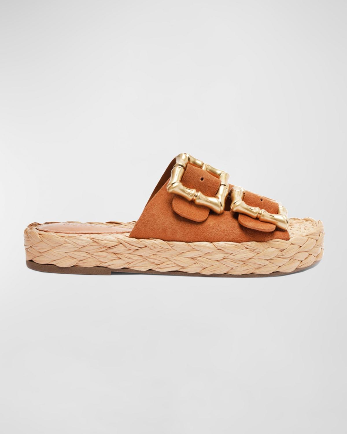 Enola Suede Dual-Buckle Espadrille Sandals Product Image