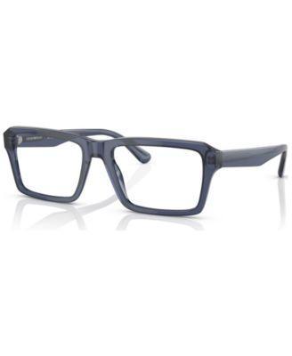 Emporio Armani Mens Rectangle Eyeglasses, EA320654-o - Shiny Transparent Blue Product Image