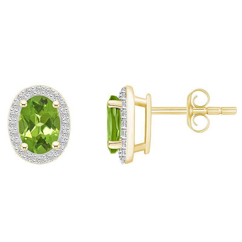 Celebration Gems 10k Gold Oval Gemstone & Lab-Created White Sapphire Halo Stud Earrings, Womens, Peridot Product Image