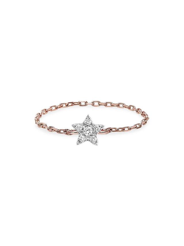 Womens Magic Touch 18K Rose Gold & Diamond Star Chain Ring Product Image