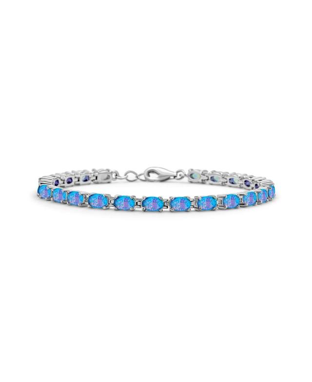 Bling Jewelry Simple Strand Created Blue Synthetic Opal Tennis Bracelet For Women Sterling Silver 7-7.5 Inch Product Image