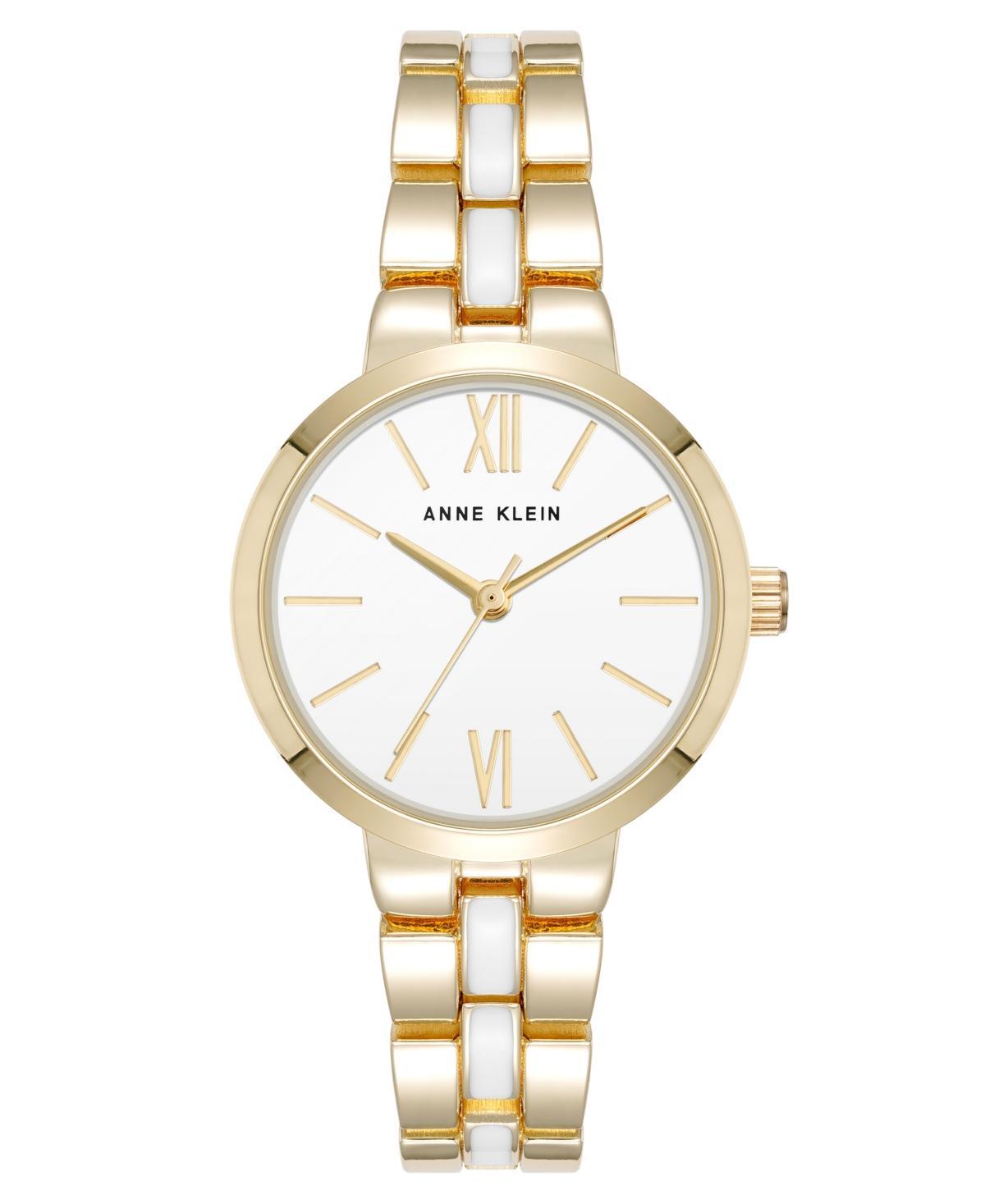 Anne Klein Womens Quartz Modern White Enamel and Gold-Tone Alloy Metal Watch, 30mm - White/Gold-Tone Product Image