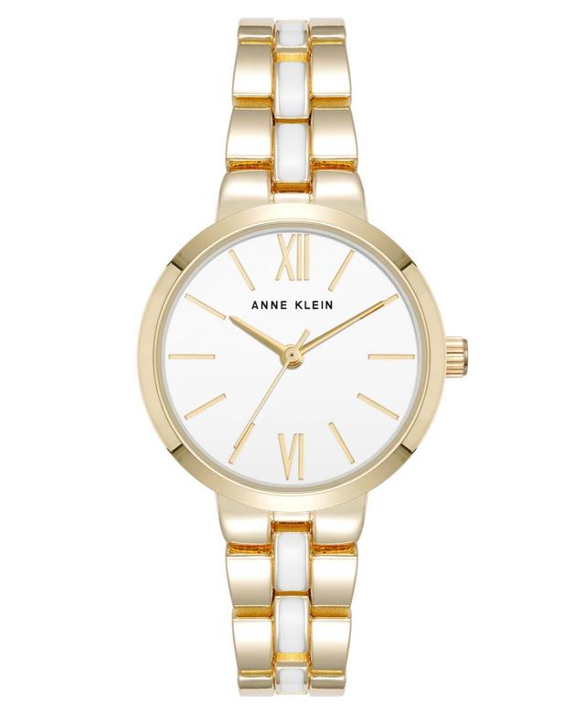 Anne Klein Womens Quartz Modern White Enamel and Gold-Tone Alloy Metal Watch, 30mm - White/Gold-Tone Product Image