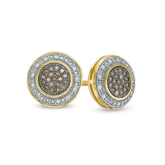 Men's 1/4 CT. T.w. Champagne and White Composite Diamond Frame Stud Earrings in 10K Gold Product Image