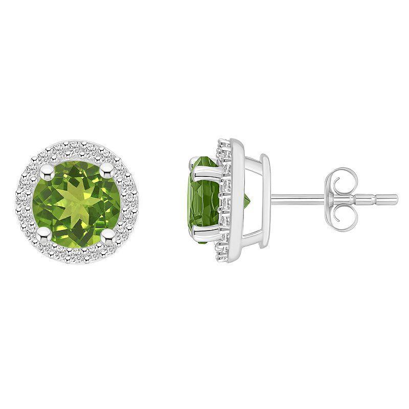 Celebration Gems 10k White Gold Gemstone & Lab-Created White Sapphire Halo Stud Earrings, Womens, Peridot Product Image