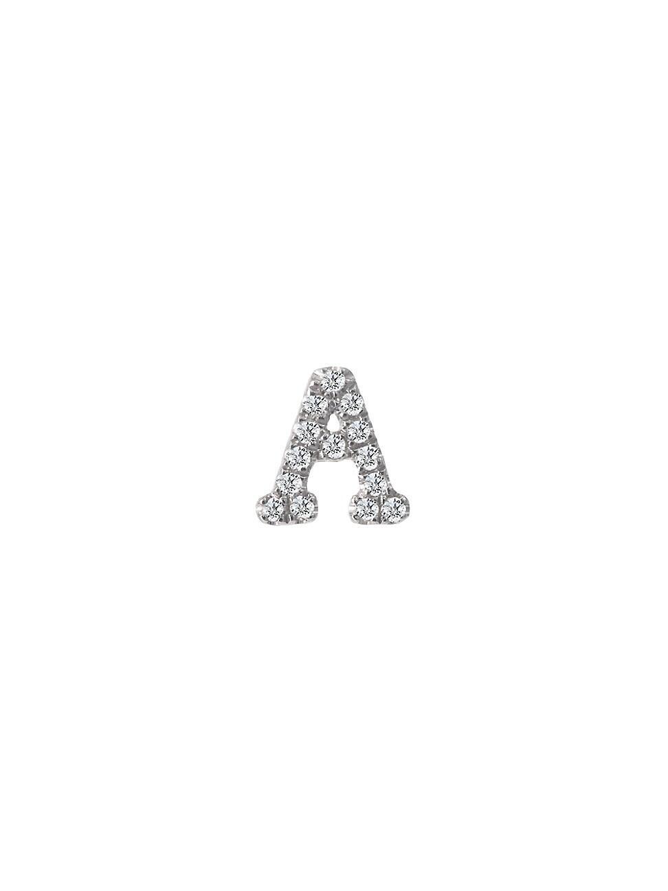 Womens 14K White Gold Diamond Intial Single Stud Earring Product Image