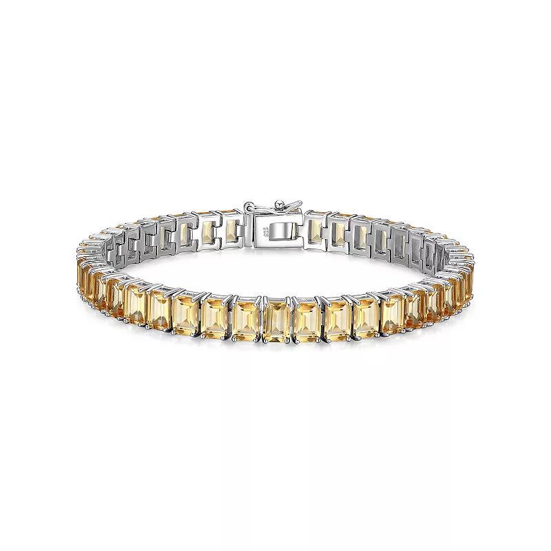 Sterling Silver Birthstone Emerald Cut Stone Tennis Bracelet, Womens Genuine Citrine Nov Product Image