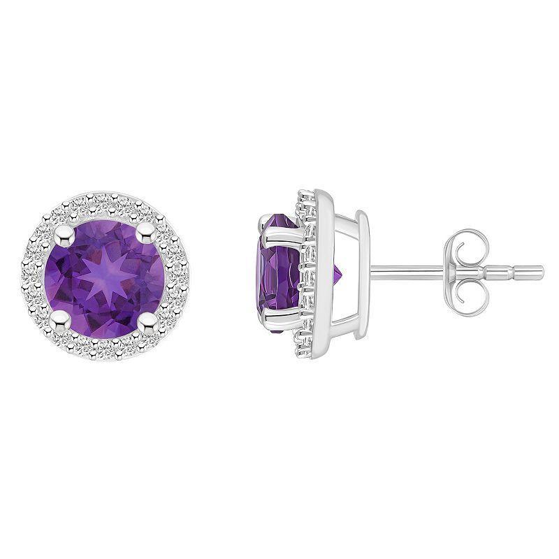 Celebration Gems 10k White Gold Gemstone & Lab-Created White Sapphire Halo Stud Earrings, Womens, Purple Product Image