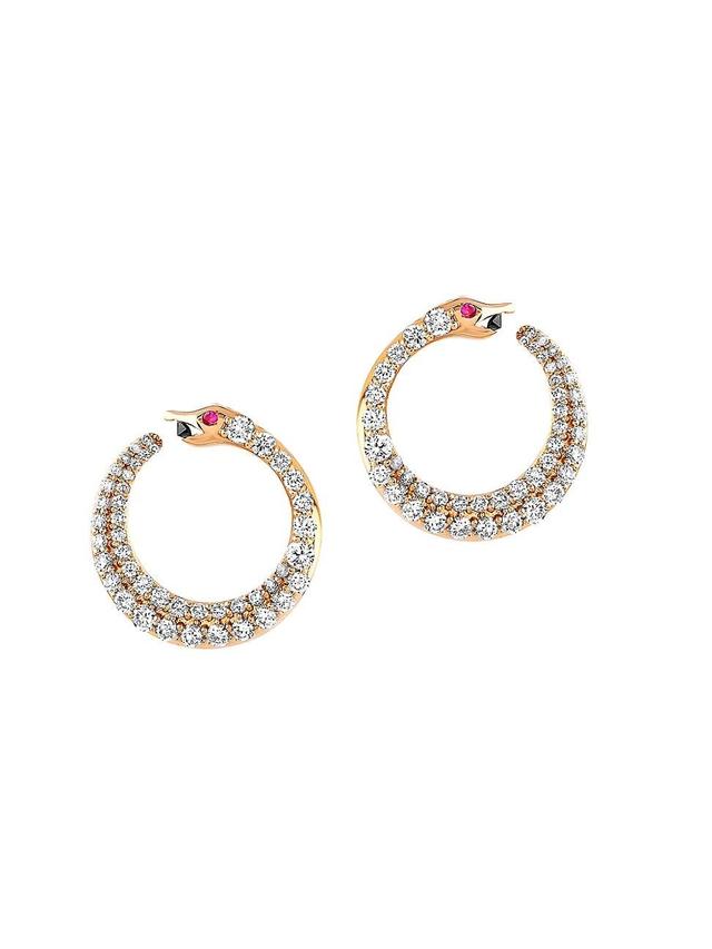 Womens Eve 18K Rose Gold & Multi-Gemstone Serpent Hoop Earrings Product Image