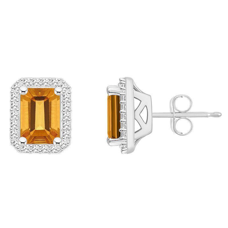 Amethyst (2 ct. t.w.) & Diamond (1/5 ct. t.w.) Halo Stud Earrings in Sterling Silver (Also in Citrine, Garnet, Peridot, & Blue Topaz) Product Image