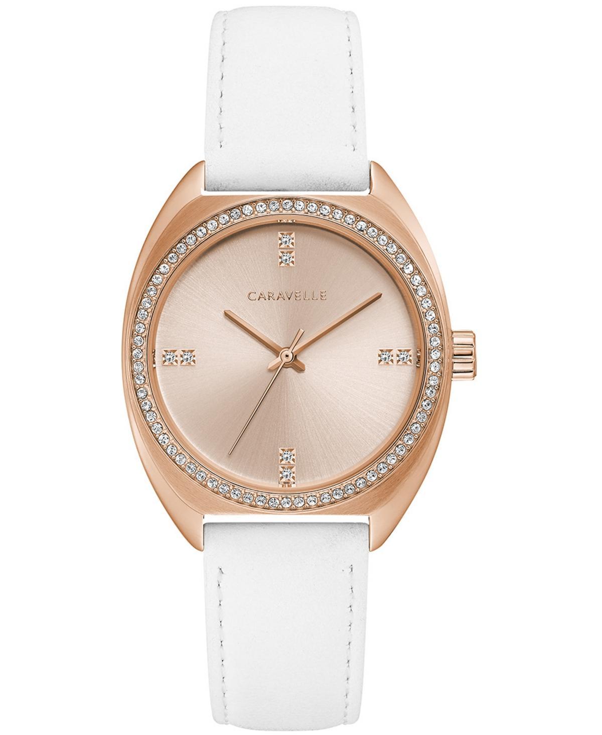 Caravelle Designed by Bulova Womens Crystal White Leather Strap Watch 32mm Product Image