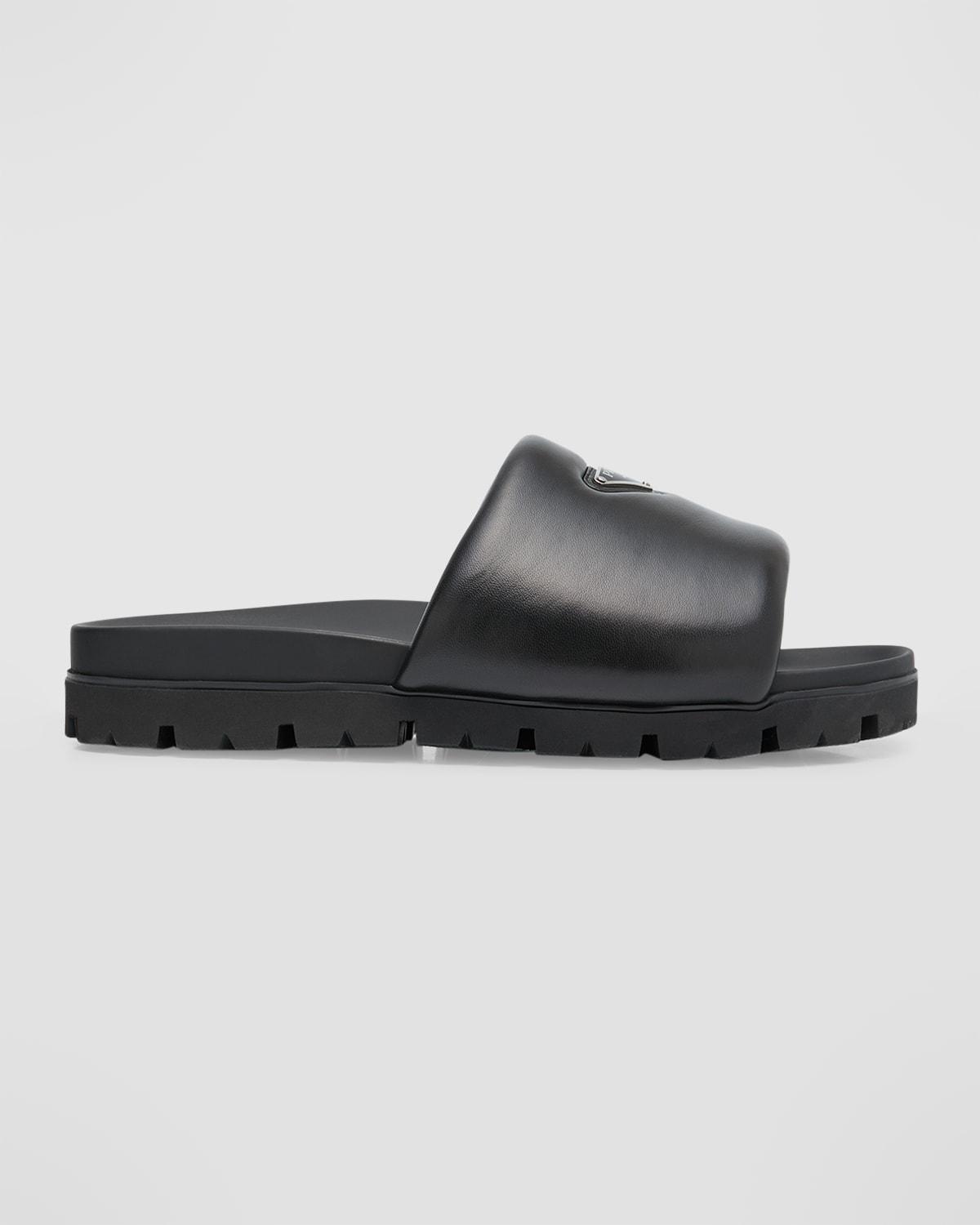 Mens Triangle Logo Leather Slide Sandals Product Image