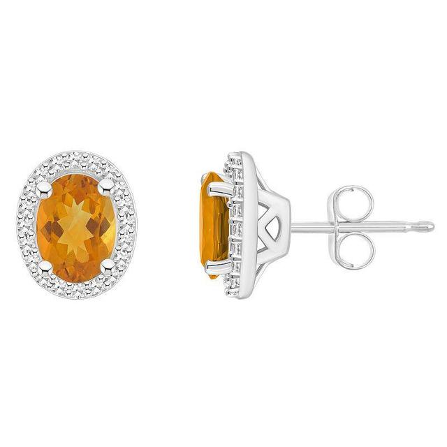 Amethyst (1-5/8 ct. t.w.) & Diamond (1/5 ct. t.w.) Halo Stud Earrings in Sterling Silver (Also in Citrine, Garnet & Blue Topaz) - Peridot Product Image