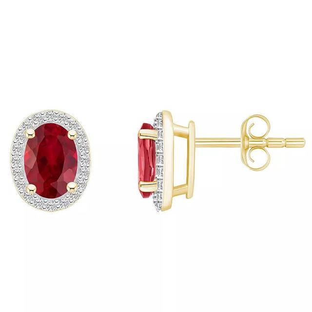 Celebration Gems 10k Gold Oval Gemstone & Lab-Created White Sapphire Halo Stud Earrings, Womens, Red Product Image