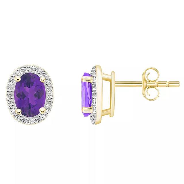 Celebration Gems 10k Gold Oval Gemstone & Lab-Created White Sapphire Halo Stud Earrings, Womens, Purple Product Image