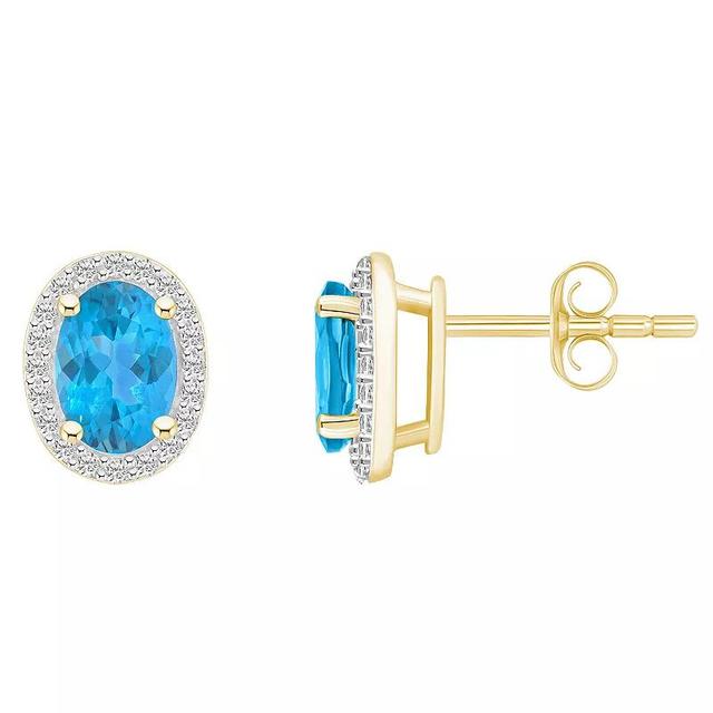 Celebration Gems 10k Gold Oval Gemstone & Lab-Created White Sapphire Halo Stud Earrings, Womens, Blue Topaz Product Image