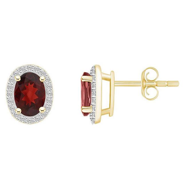 Celebration Gems 10k Gold Oval Gemstone & Lab-Created White Sapphire Halo Stud Earrings, Womens, Red Product Image