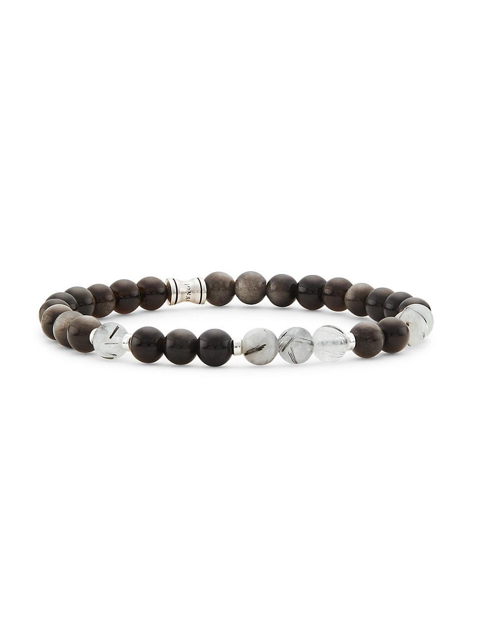 Mens Dakota Onyx, Black Rutilate Quartz, & Sterling Silver Stretch Bracelet Product Image