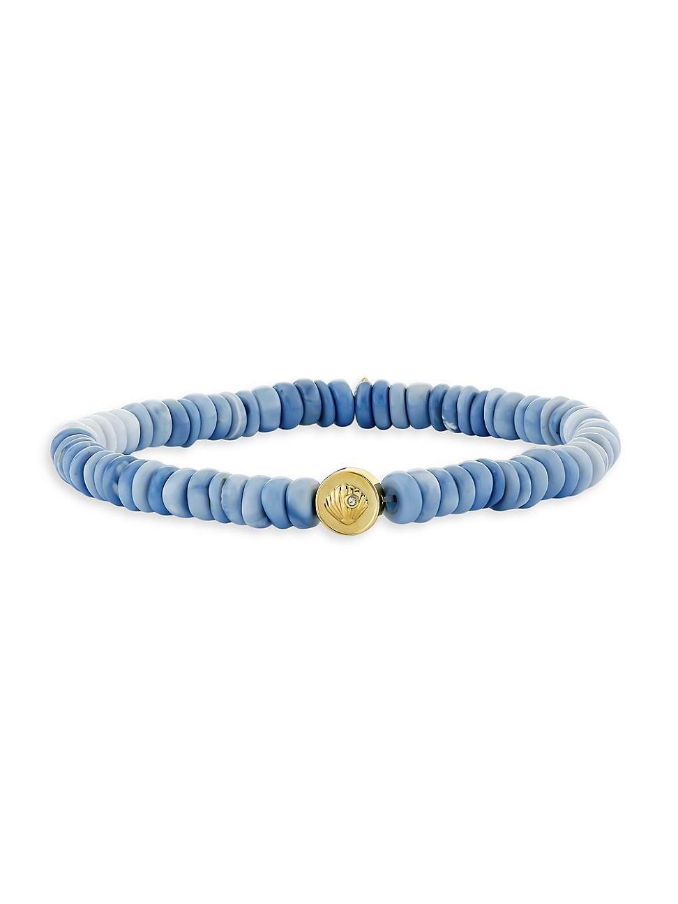 Womens Under The Sea 14K Yellow Gold & Blue Opal Starfish Clam Shell Stretch Bracelet Product Image