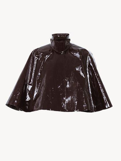 Short cape in lacquered shiny cotton Product Image