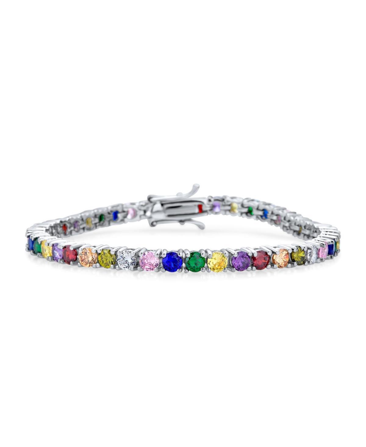 12 Ctw Prong Basket Set Solitaire Round Cubic Zirconia Aaa Cz Lgbtq Colorful Rainbow Multi Color Tennis Bracelet For Women Prom Bride Product Image