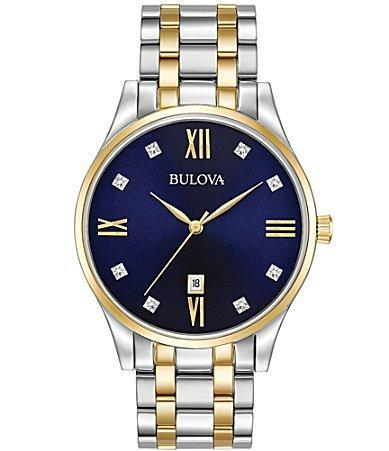 Men's Bulova Diamond Accent Two-Tone Watch with Blue Dial (Model: 98D130) Product Image