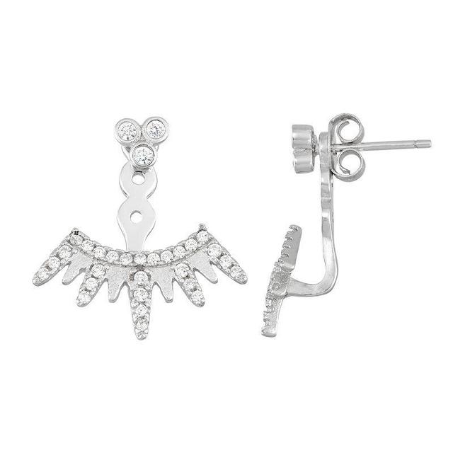 Sterling Silver Cubic Zirconia Crown Ear Jacket Earrings, Womens, White Product Image