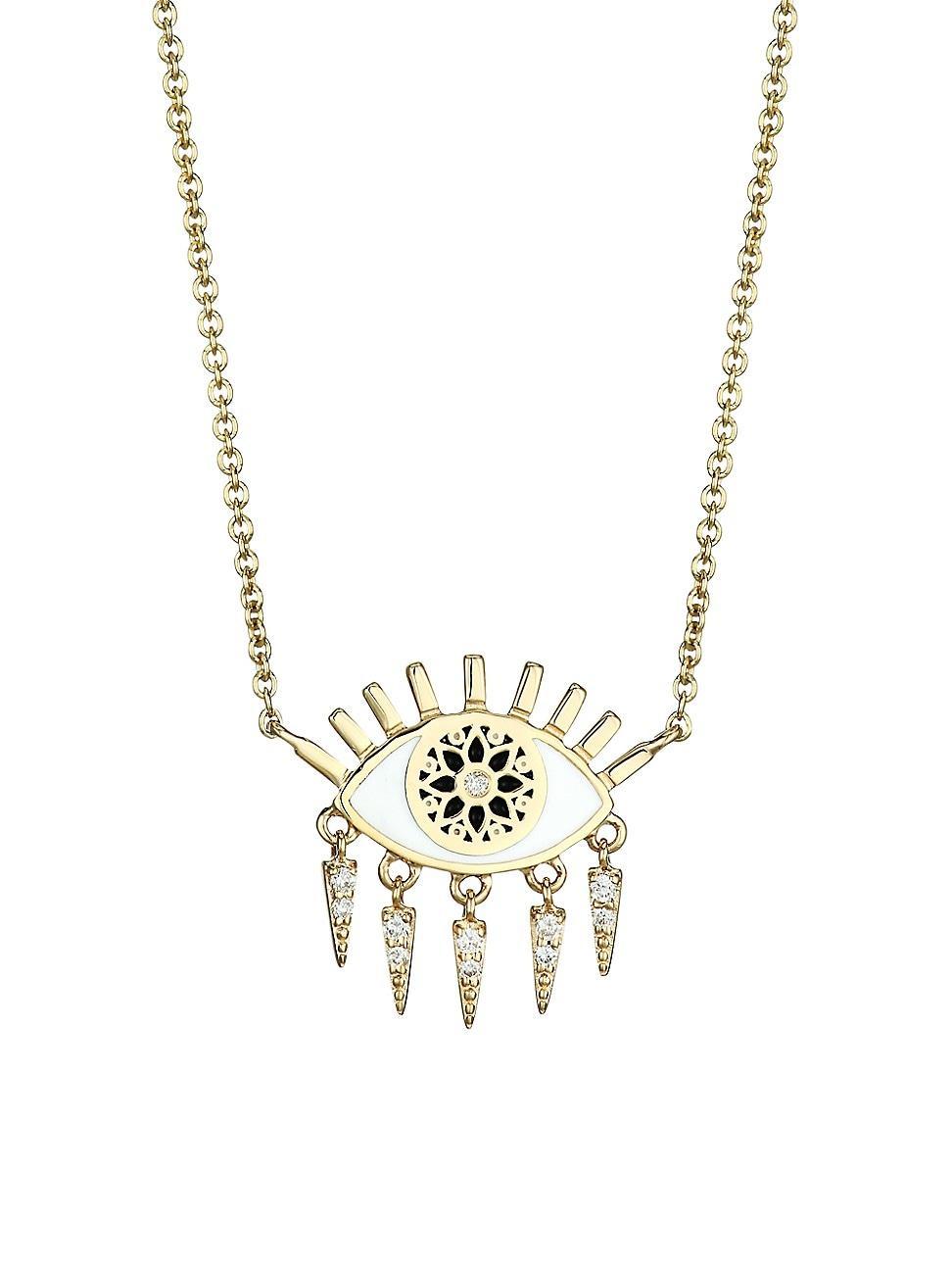 Womens 14K Yellow Gold, Enamel & Diamond Kaleidoscope Eye Fringe Pendant Necklace Product Image