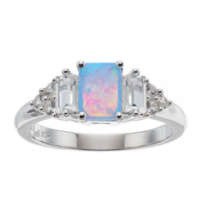 Sterling Silver Lab-Created Opal & White Sapphire Ring, Womens Product Image