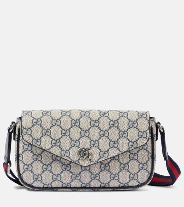 GUCCI Ophidia Mini Leather-trimmed Shoulder Bag In Beige Product Image