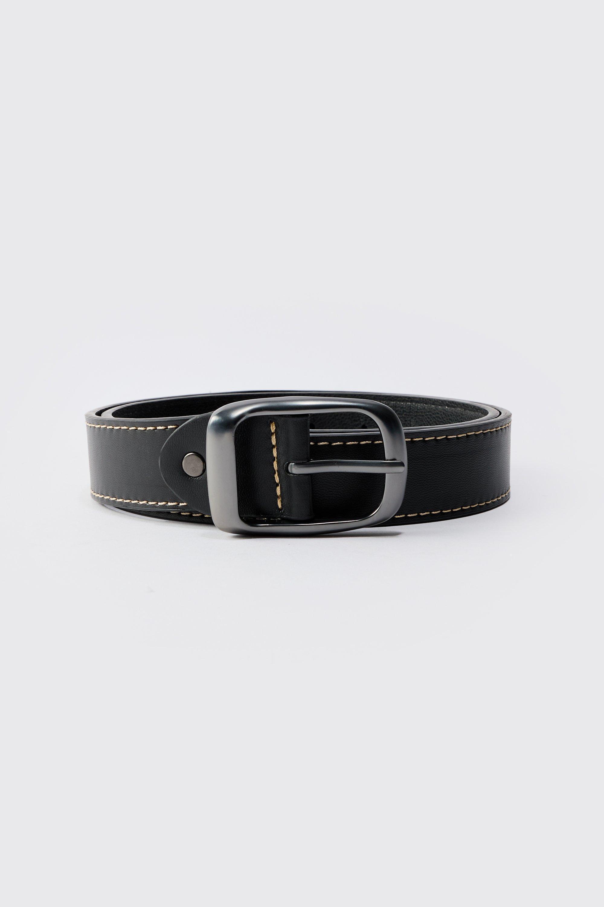 Contrast Stitch PU Buckle Belt | boohooMAN USA Product Image