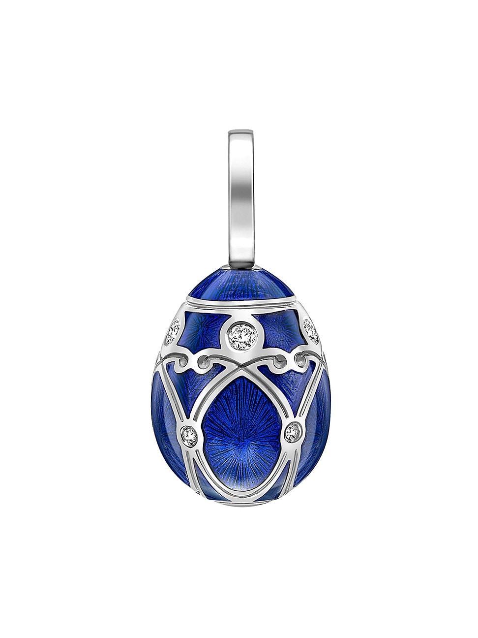 Womens Heritage Palais White Gold Diamond & Royal Blue Guilloch Enamel Egg Charm Product Image