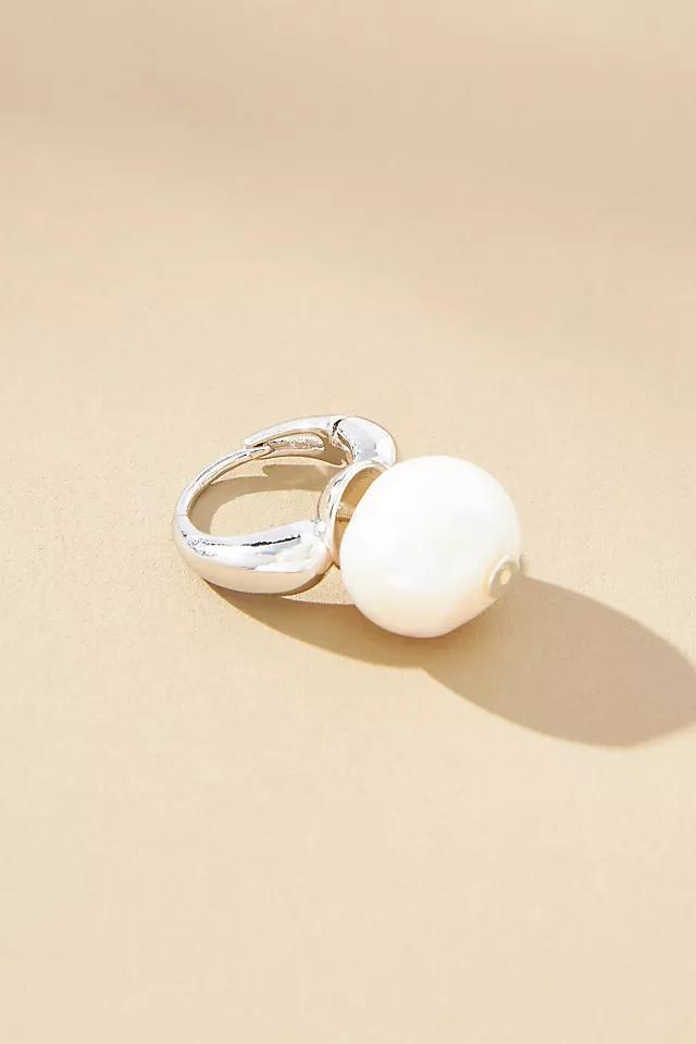 Pearl Huggie Hoop Earrings Product Image