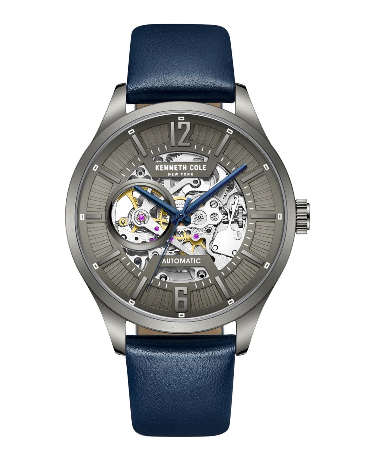 Kenneth Cole New York Mens Automatic Blue Genuine Leather Strap Watch 42mm Product Image